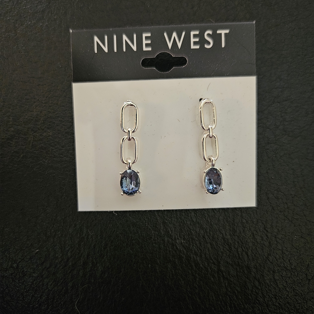 Nine West Silver Earrings with Blue Gemstone